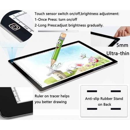 Meidong A4 Ultra-thin Portable LED Light Box Tracer USB Power Cable Dimmable Brightness LED Artcraft Tracing Light Box Light Pad for Artists Drawing Sketching Animation Stencilling X-rayViewing